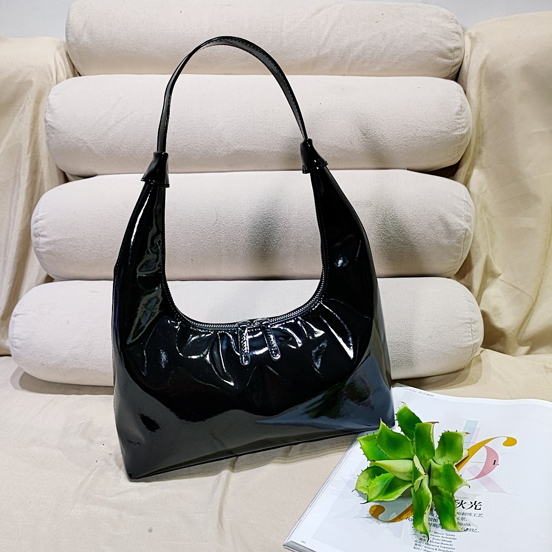 Retro Patent Leather Baguette Bag