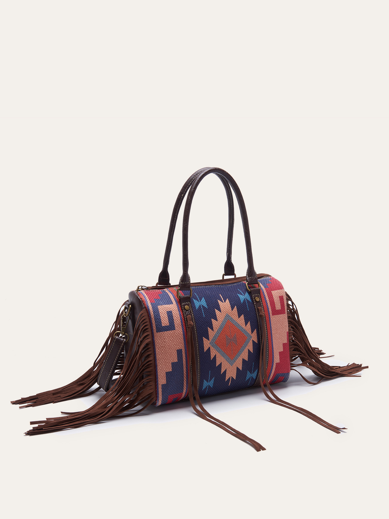 Retro Linen Cotton Fringe Print Crossbody Bag