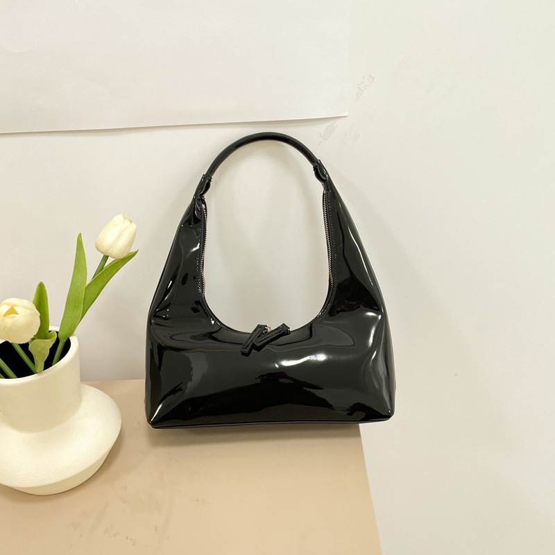 Retro Patent Leather Baguette Bag
