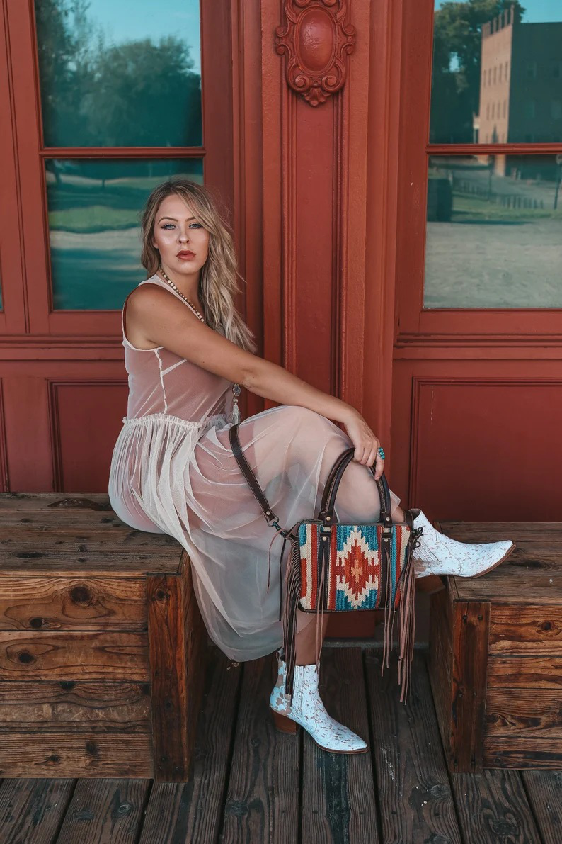 Retro Linen Cotton Fringe Print Crossbody Bag