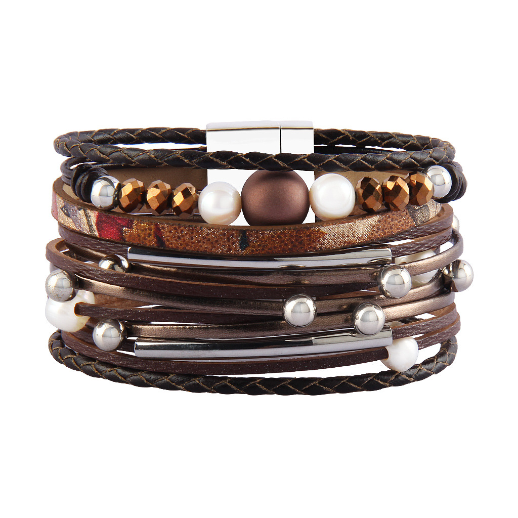 Retro Multi-Strand Bead Vegan Leather Bracelets