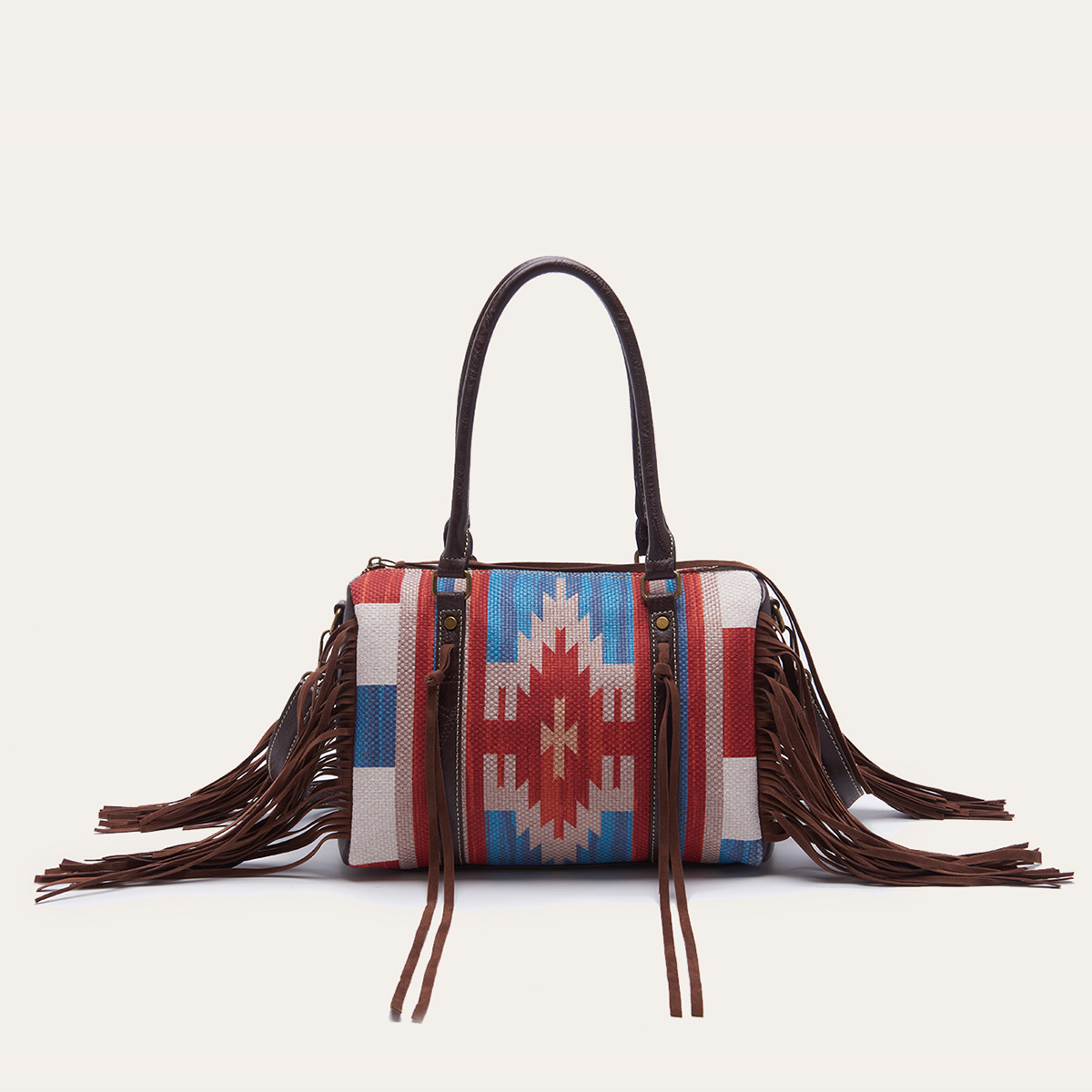 Retro Linen Cotton Fringe Print Crossbody Bag