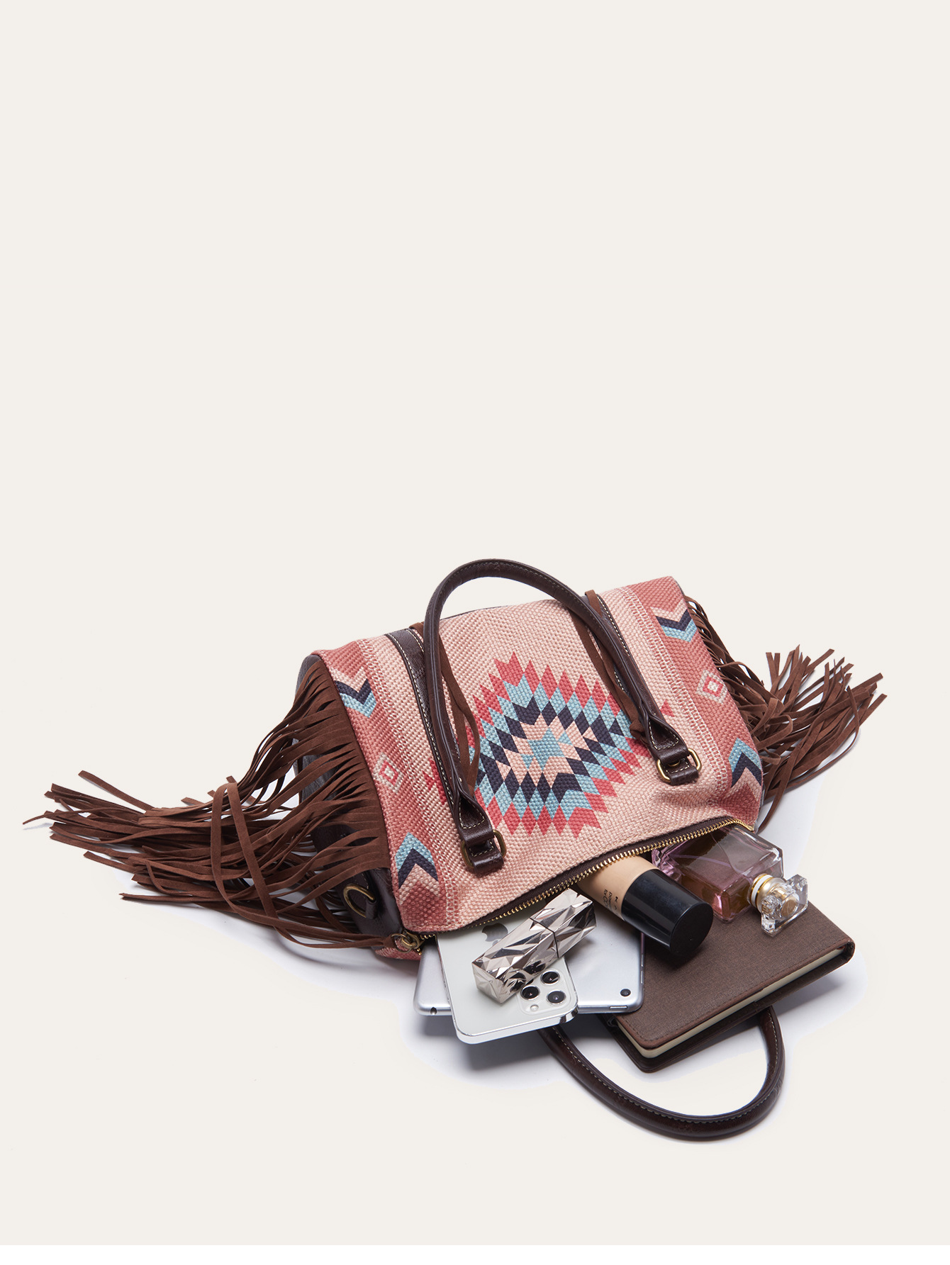Retro Linen Cotton Fringe Print Crossbody Bag