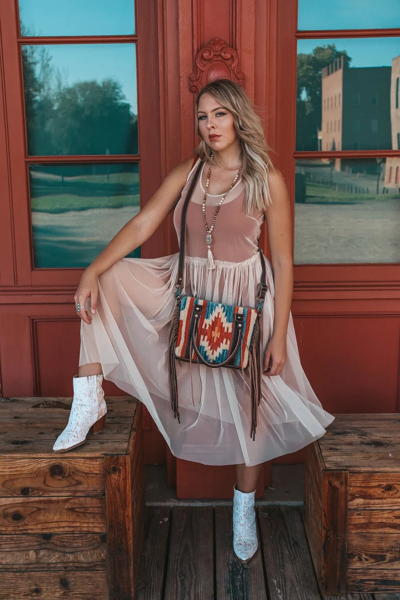 Retro Linen Cotton Fringe Print Crossbody Bag