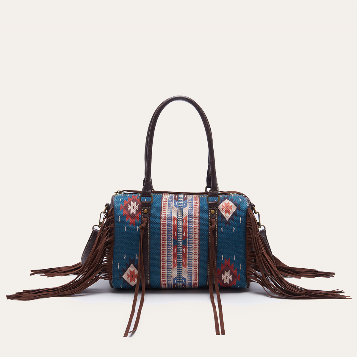 Retro Linen Cotton Fringe Print Crossbody Bag