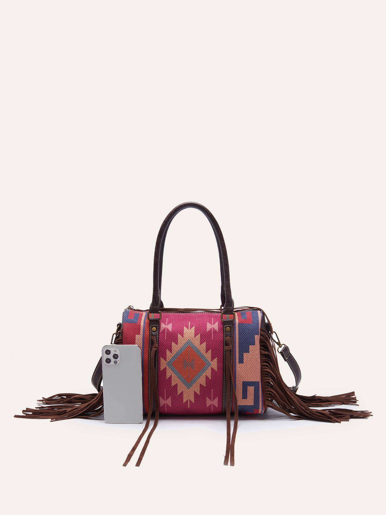 Retro Linen Cotton Fringe Print Crossbody Bag