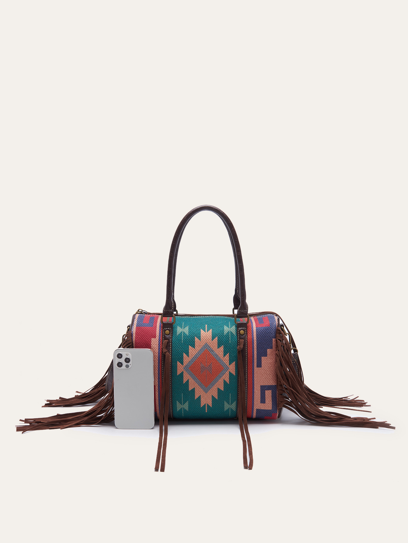 Retro Linen Cotton Fringe Print Crossbody Bag