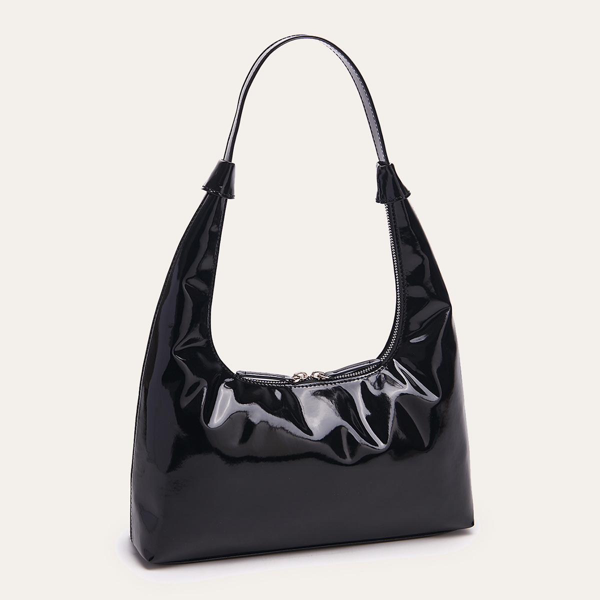 Retro Patent Leather Baguette Bag