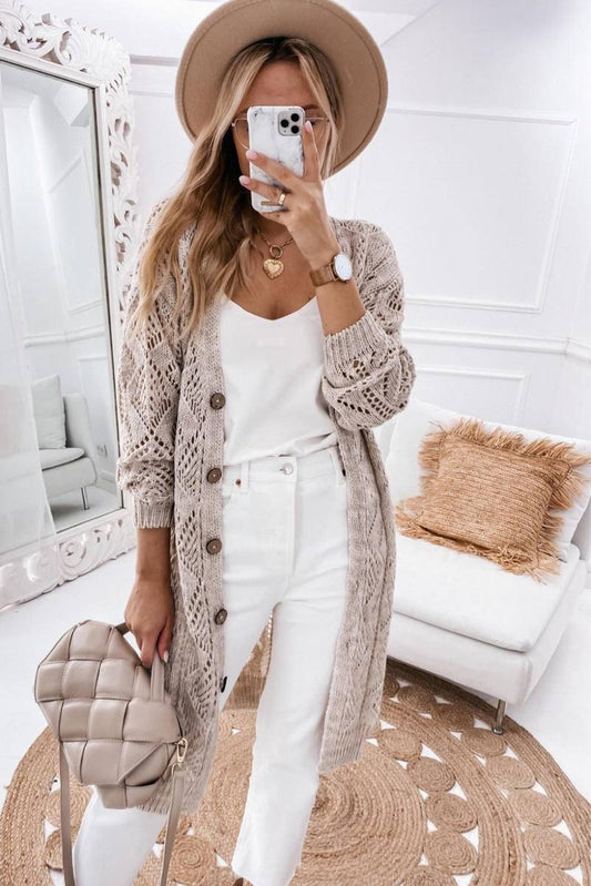 Long Sleeve Button Up Hollowed Cardigan