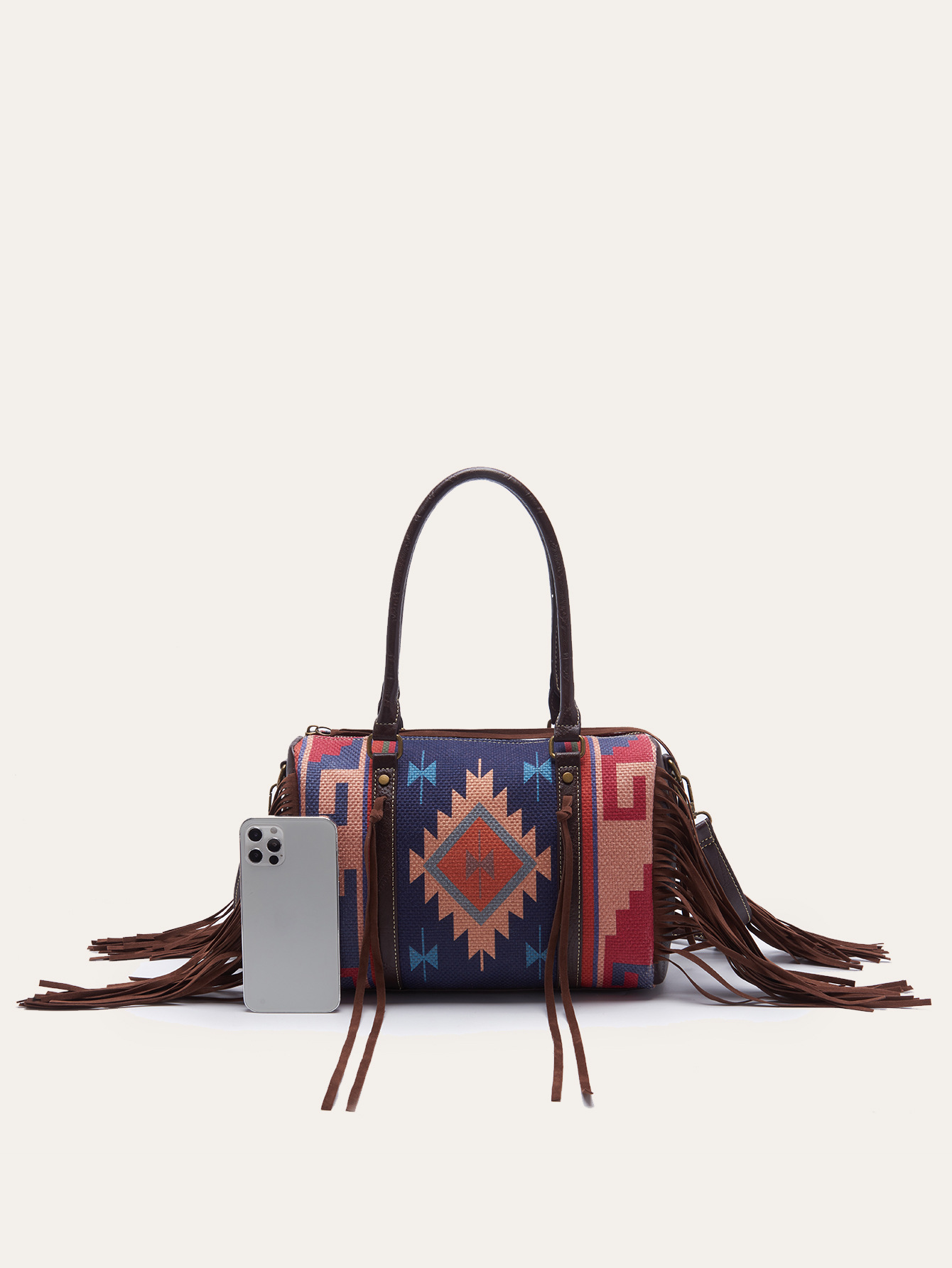 Retro Linen Cotton Fringe Print Crossbody Bag
