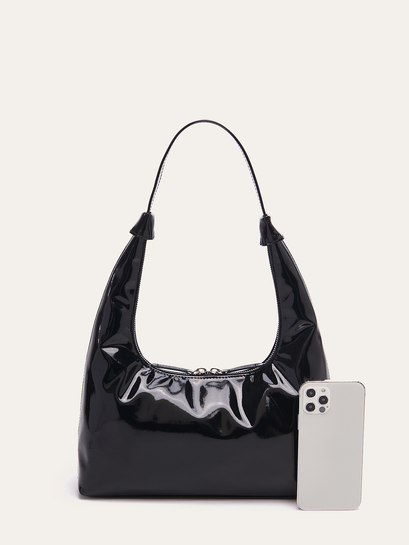 Retro Patent Leather Baguette Bag