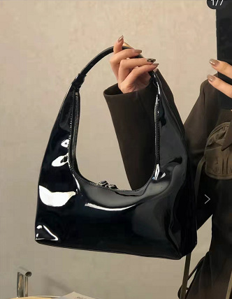 Retro Patent Leather Baguette Bag