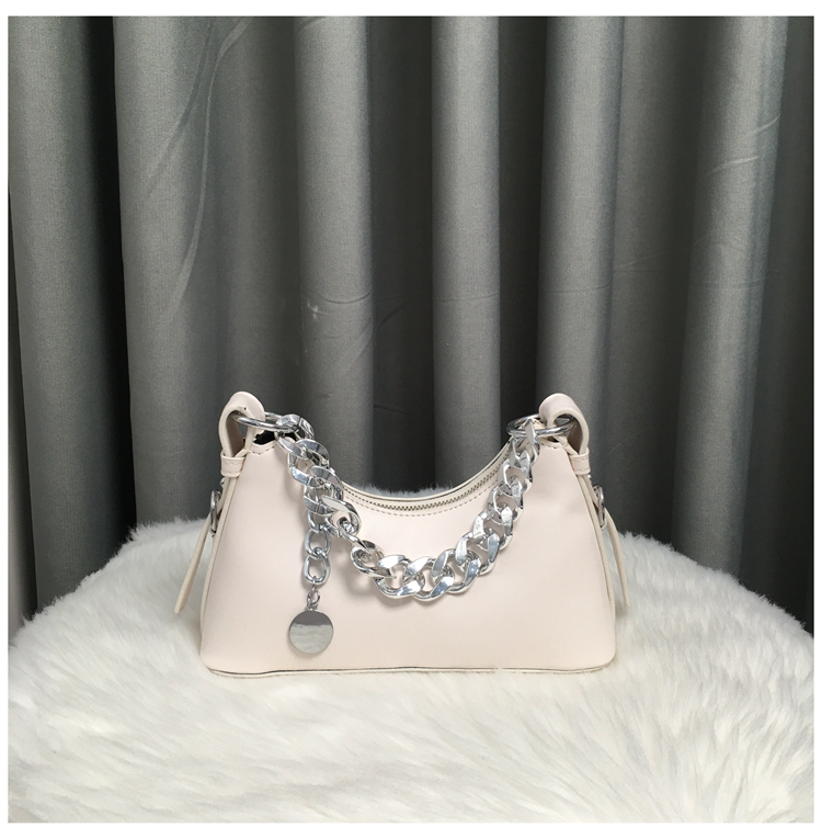 Women's Solid Color Chain Handle Baguette Bags