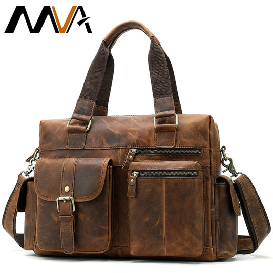 MVA Genuine Leather Men's Briefcase Messenger Bag Men's Leather Laptop Bag For men Office Bags For Men Briefcase Handbags 8537