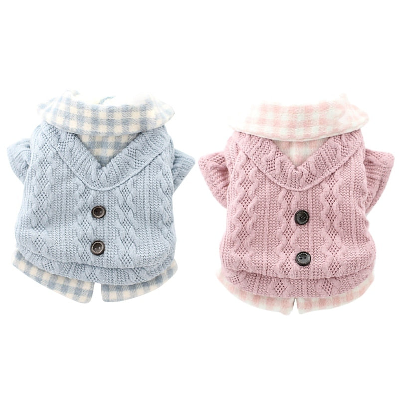 Dog Clothes For Small Dogs Knited Knited Sweater Dog Jumper Winter Warm Clothes Buttom Apparel Fake Two Pcs Plaid Design