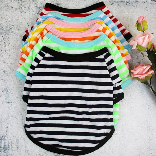 Stripe Summer Spring Dog T-shirt Soft Small Medium Dog Puppy Clothing Shirt Vest Printed Pet Dog Puppy Vest T-shirt  Dog Cloth