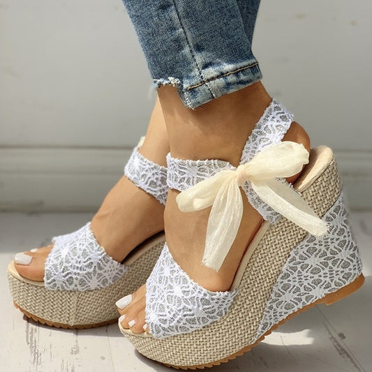hot lace  Women Wedges heeled women Shoes  Summer Sandals Party Platform High Heels Shoes Woman