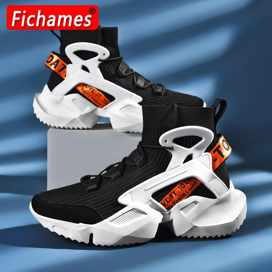Men\'s High Top Casual Sports Shoes Flying Knitting Running Shoes High Street Popcorn Socks High Quality Men\'s Shoes