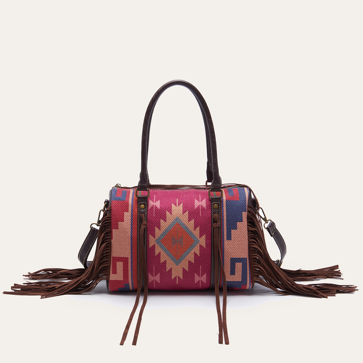Retro Linen Cotton Fringe Print Crossbody Bag