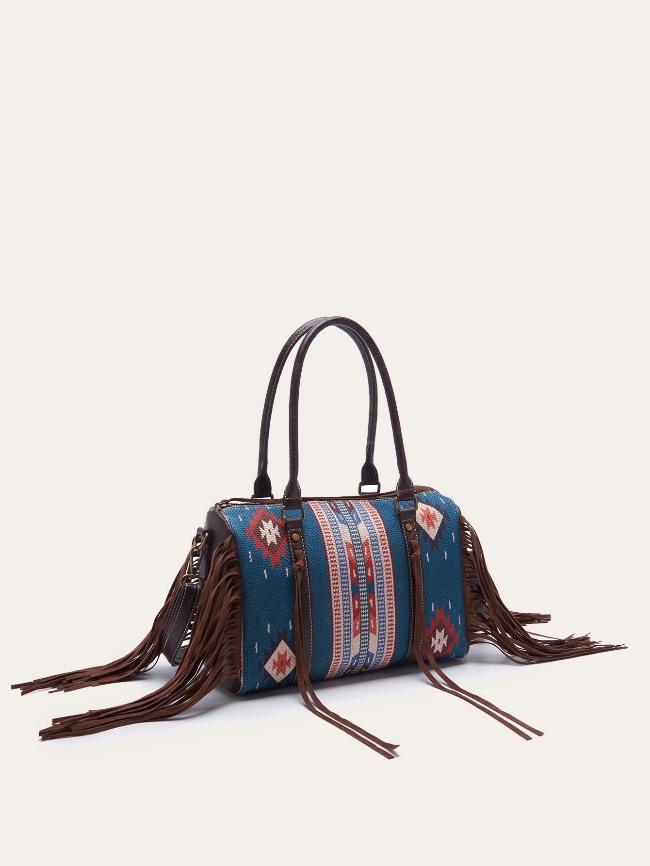 Retro Linen Cotton Fringe Print Crossbody Bag