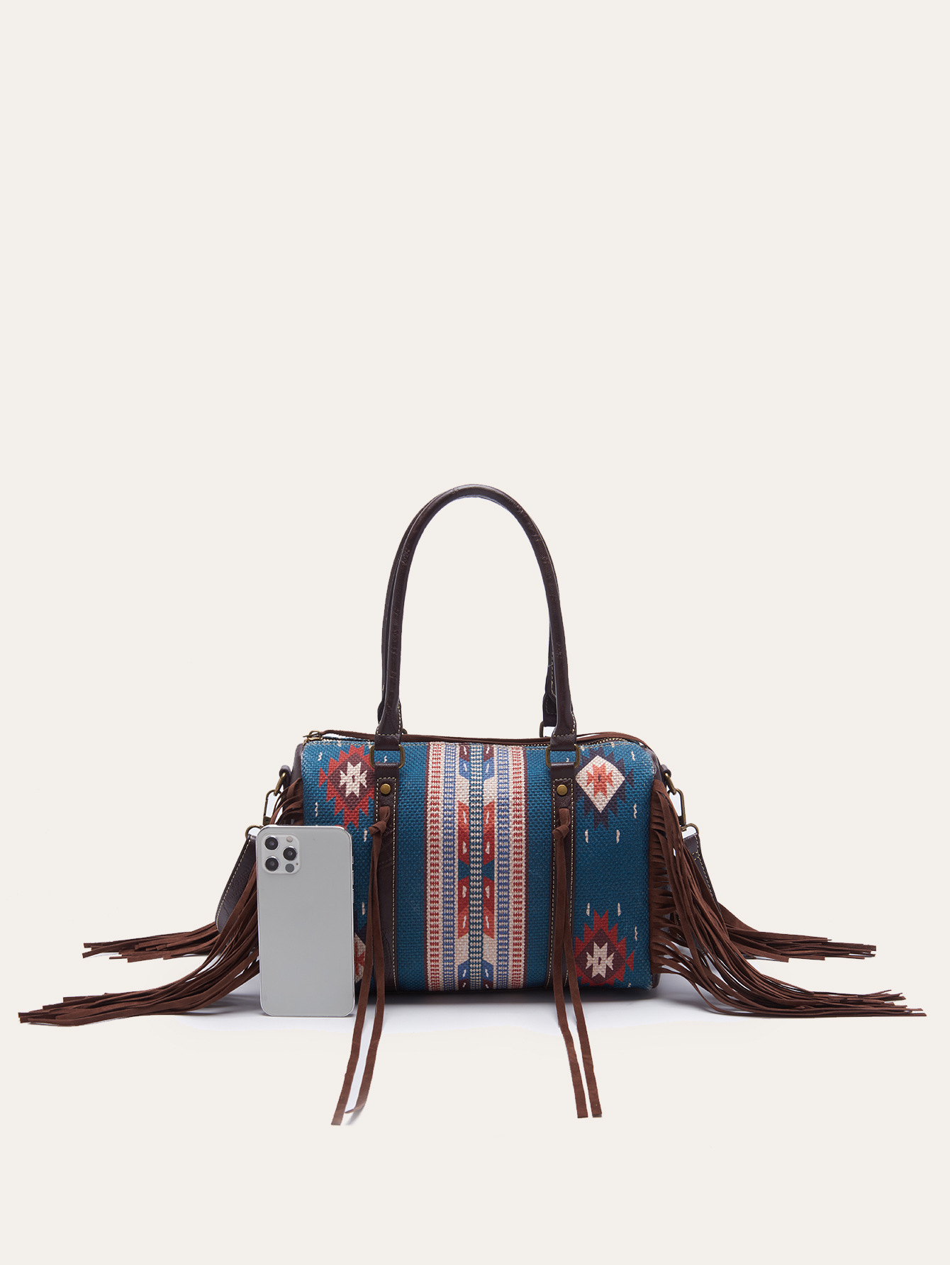 Retro Linen Cotton Fringe Print Crossbody Bag