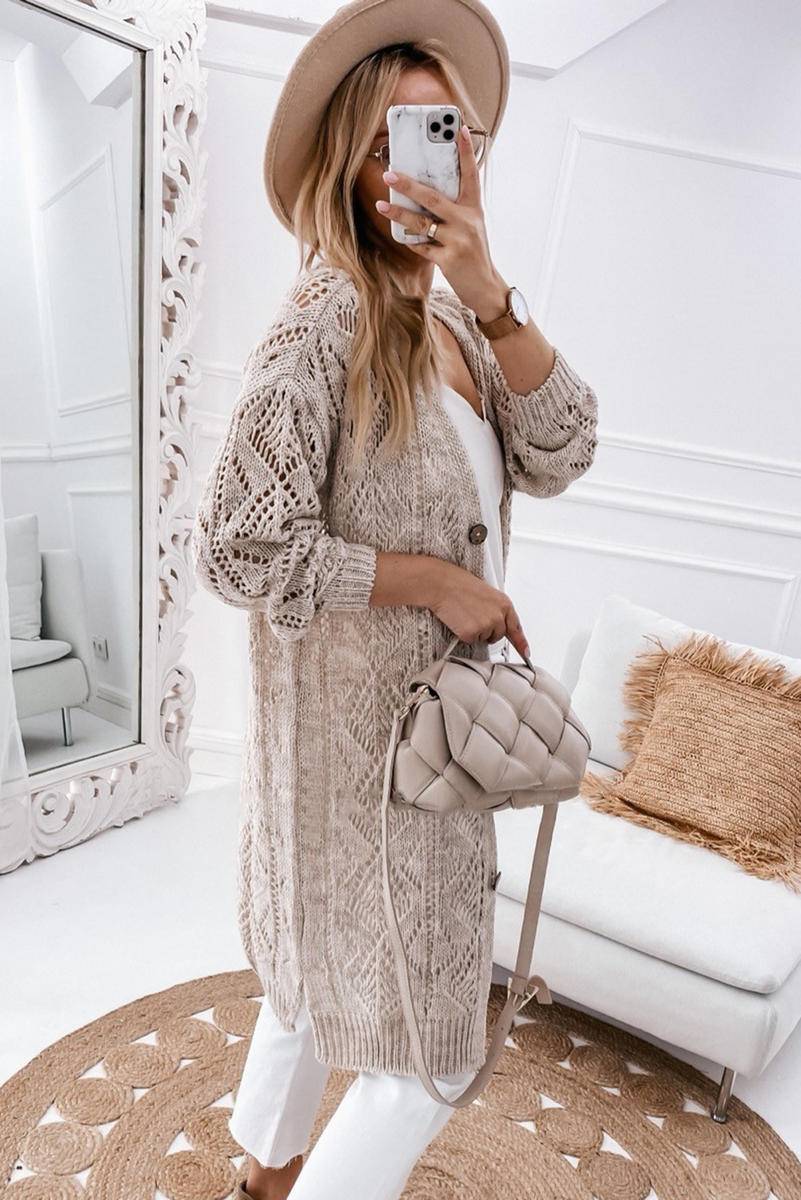 Long Sleeve Button Up Hollowed Cardigan