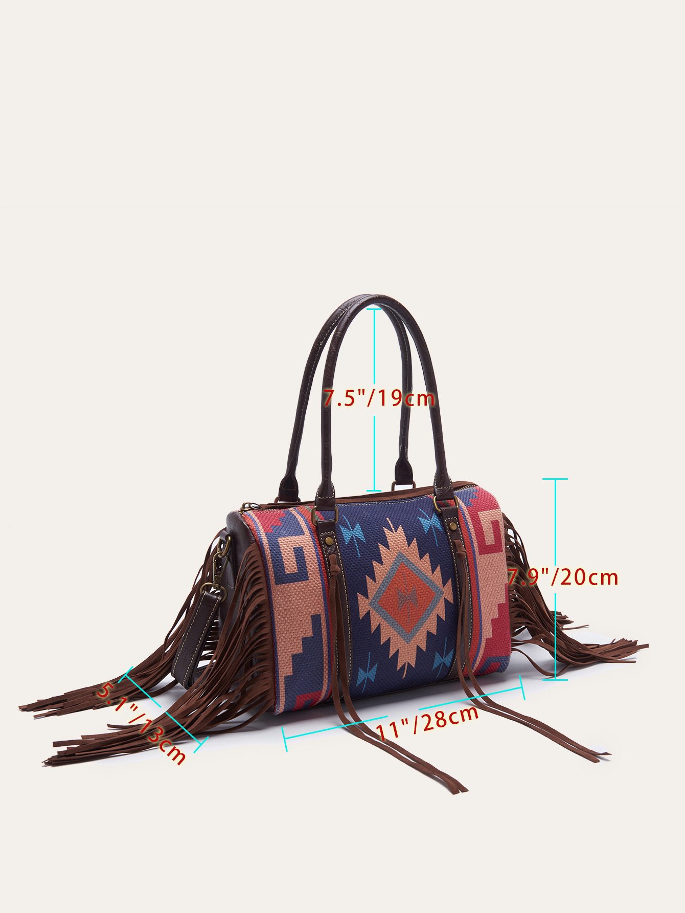 Retro Linen Cotton Fringe Print Crossbody Bag