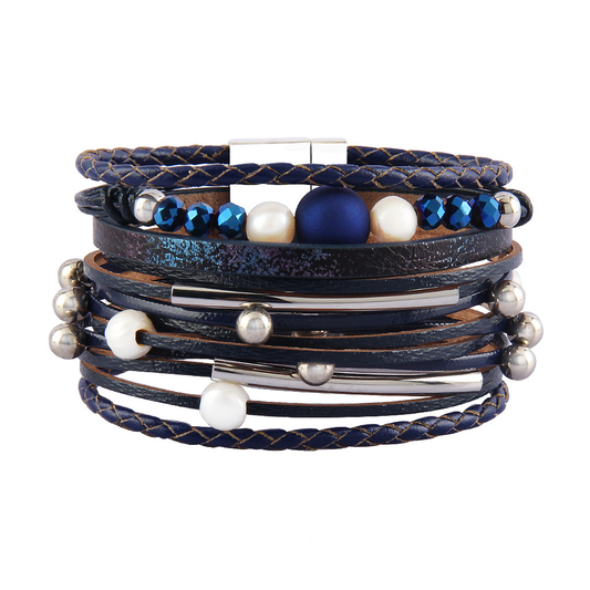 Retro Multi-Strand Bead Vegan Leather Bracelets