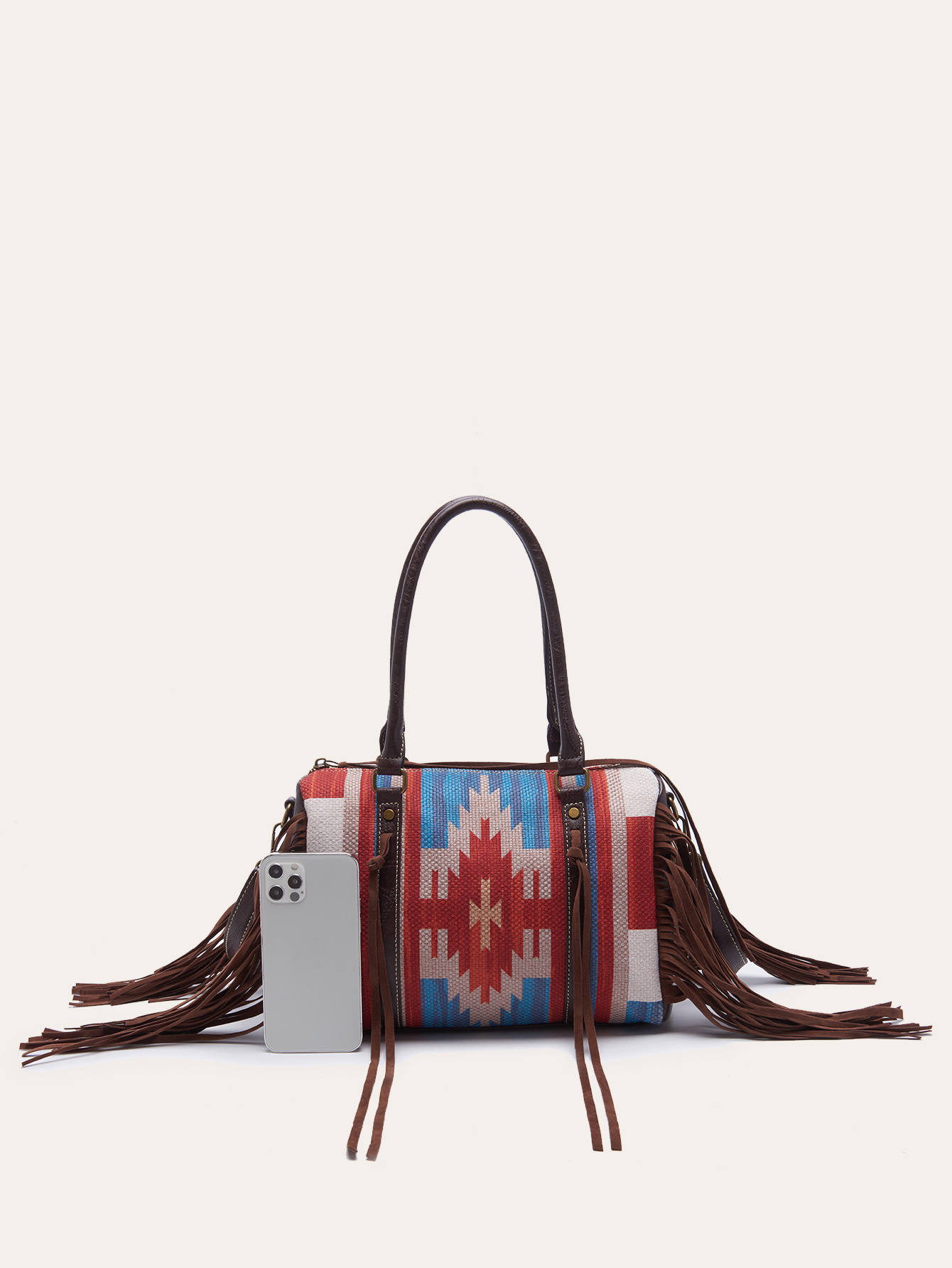 Retro Linen Cotton Fringe Print Crossbody Bag