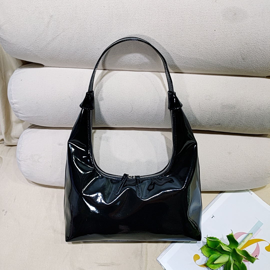 Retro Patent Leather Baguette Bag