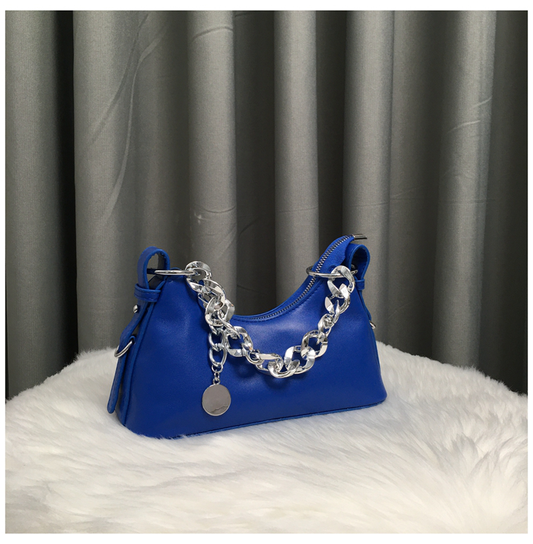 Women's Solid Color Chain Handle Baguette Bags