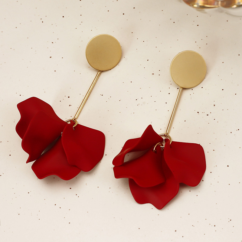 Women's Red  Flowers Long Earrings