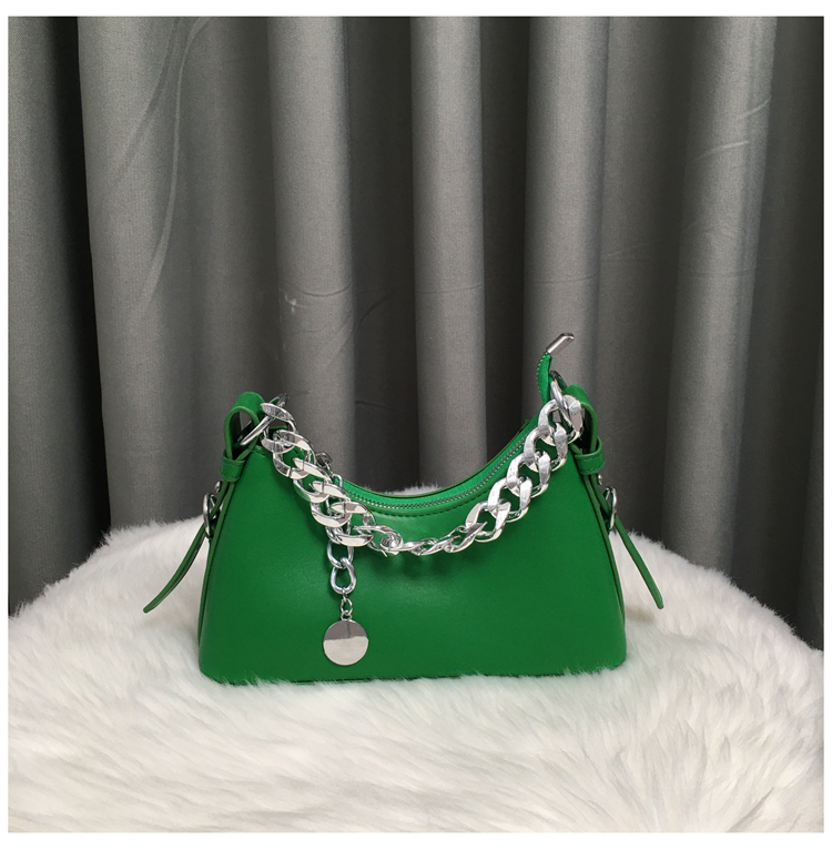 Women's Solid Color Chain Handle Baguette Bags