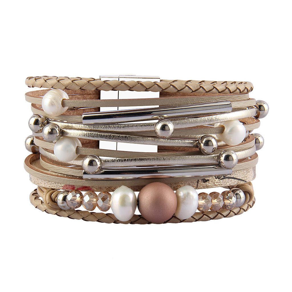 Retro Multi-Strand Bead Vegan Leather Bracelets