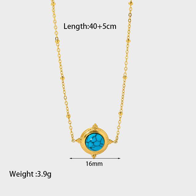 18K Gold Plated Turquoise Geometric Pendant Necklace (With Box)