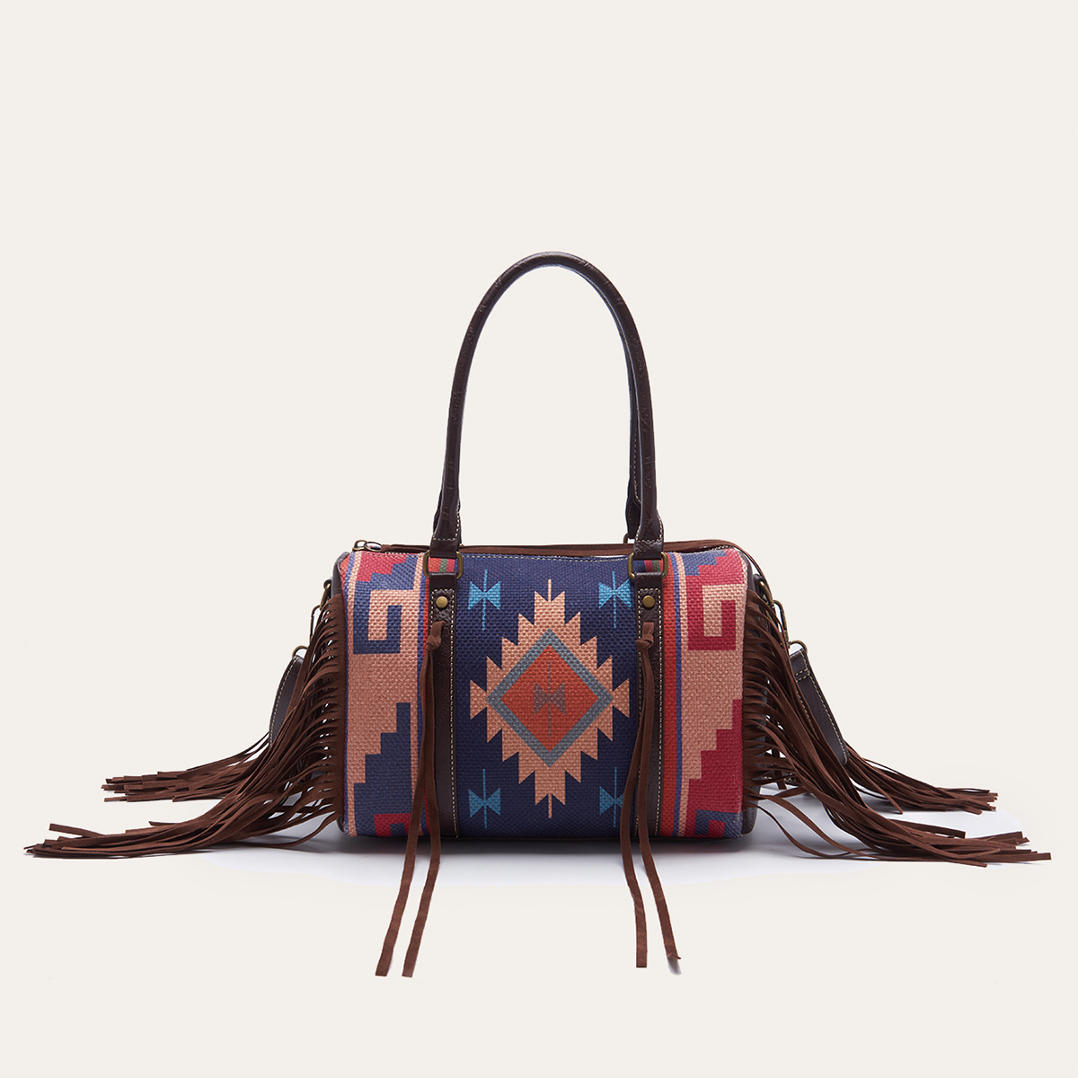 Retro Linen Cotton Fringe Print Crossbody Bag