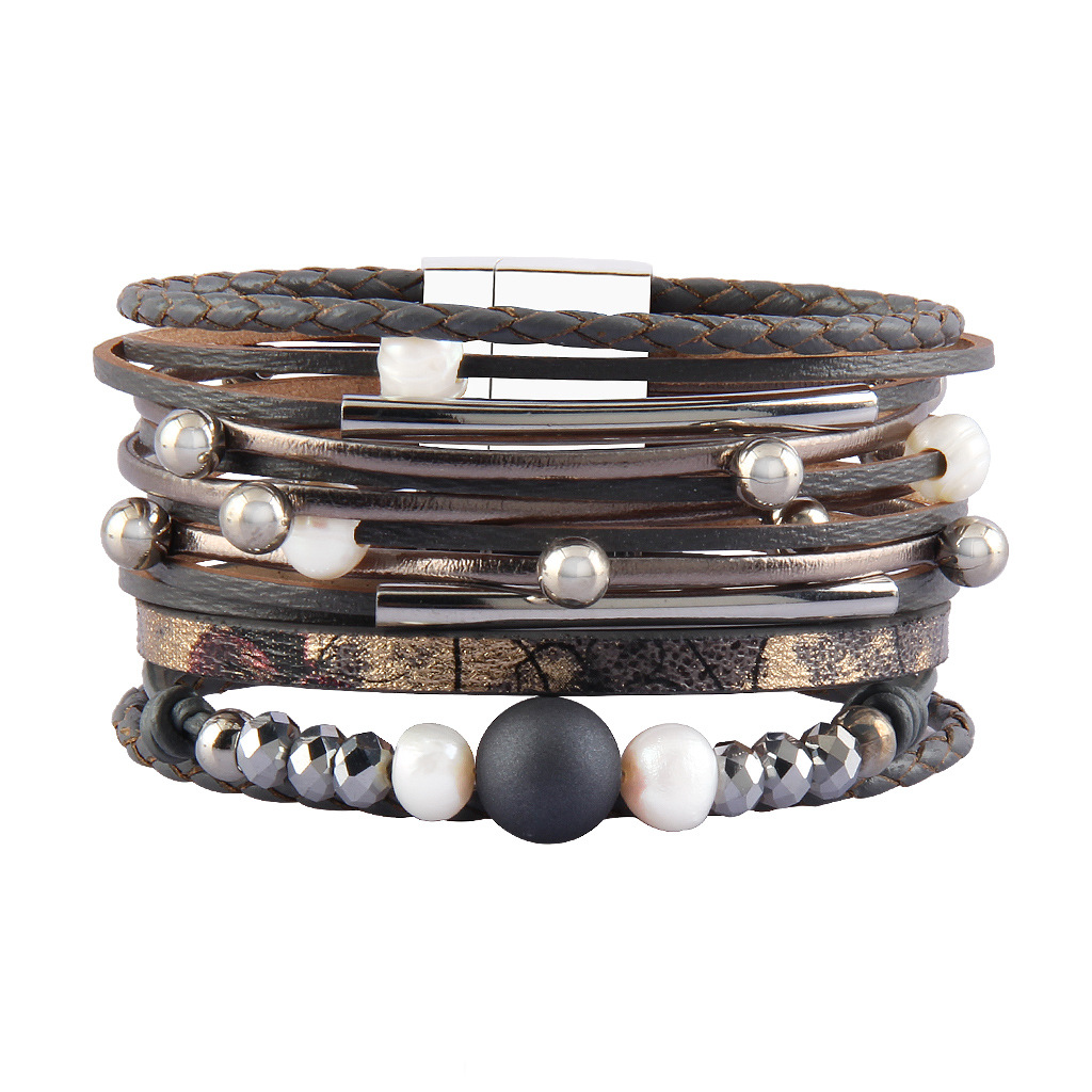 Retro Multi-Strand Bead Vegan Leather Bracelets