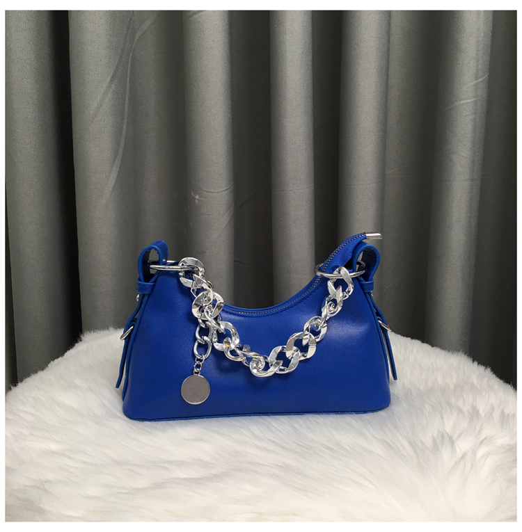Women's Solid Color Chain Handle Baguette Bags