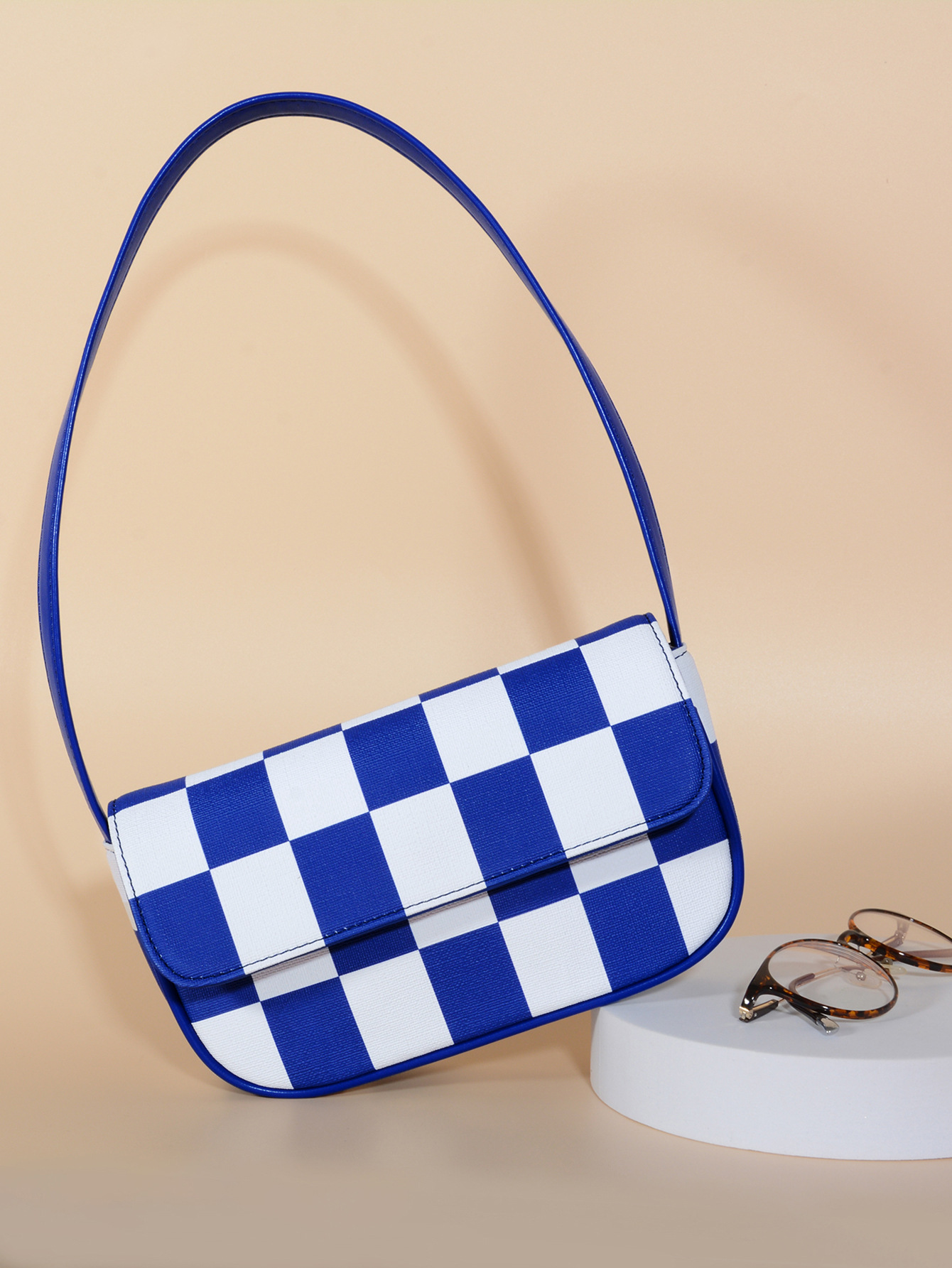Retro Plaid Square Baguette Bag