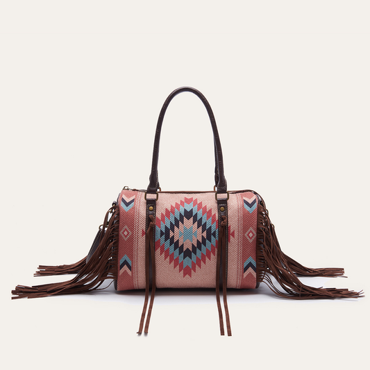 Retro Linen Cotton Fringe Print Crossbody Bag