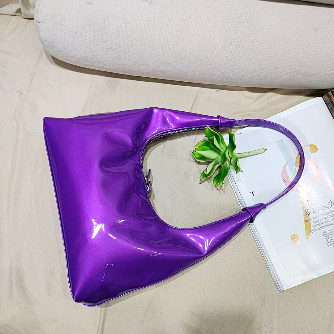 Retro Patent Leather Baguette Bag