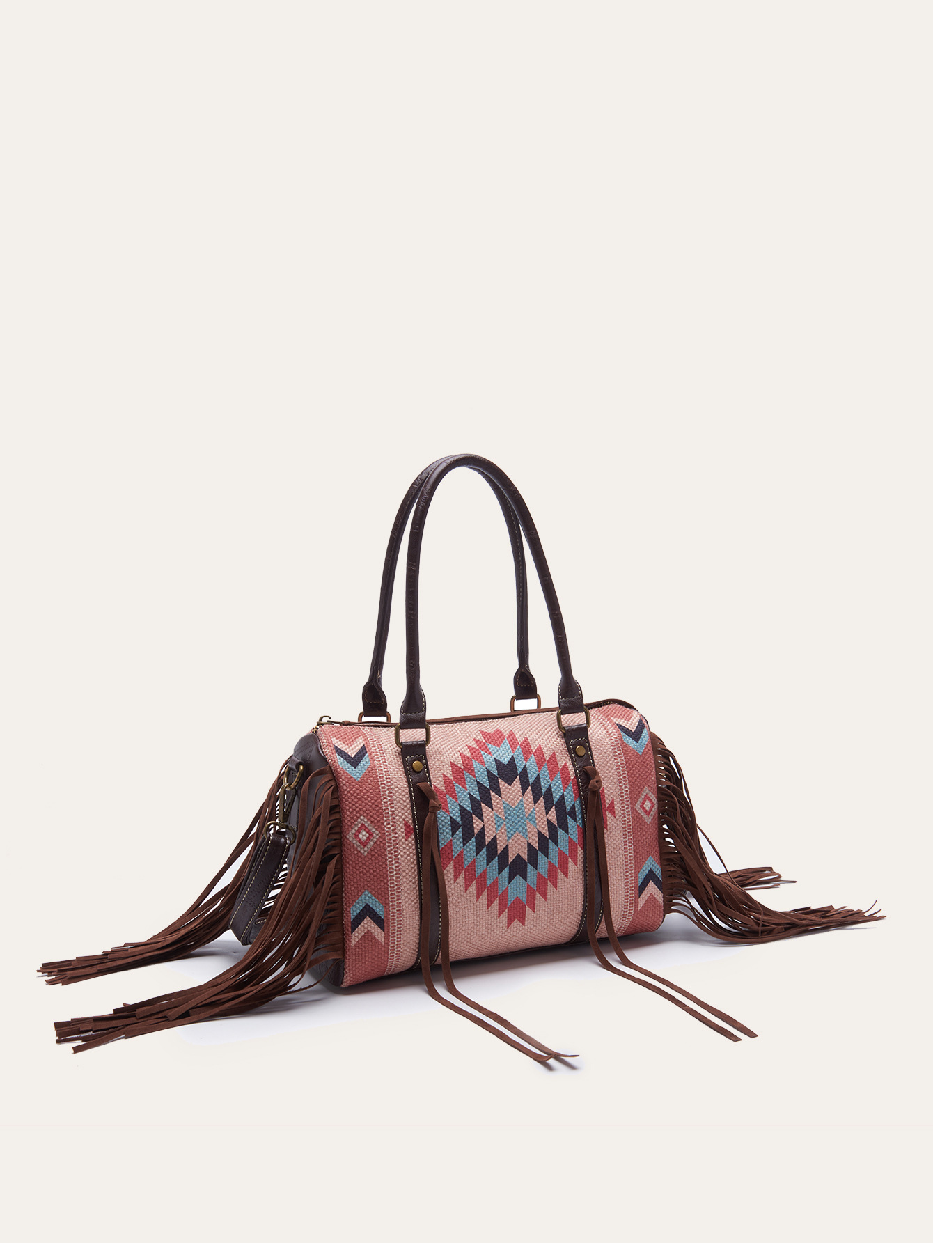 Retro Linen Cotton Fringe Print Crossbody Bag