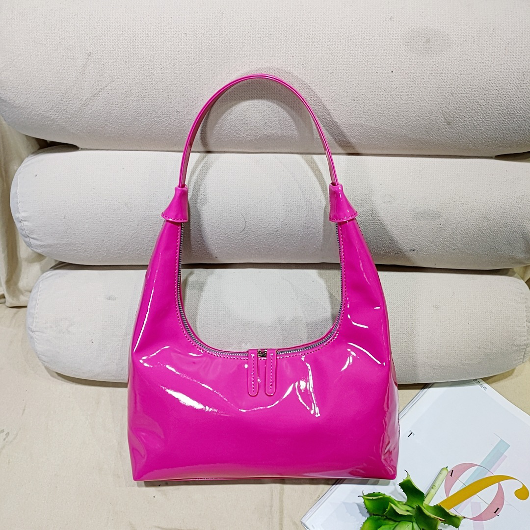 Retro Patent Leather Baguette Bag