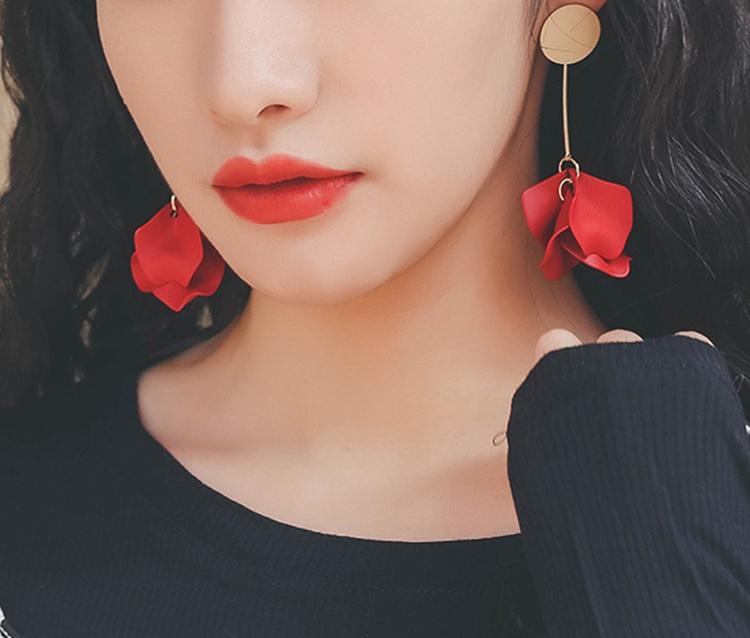 Women's Red  Flowers Long Earrings