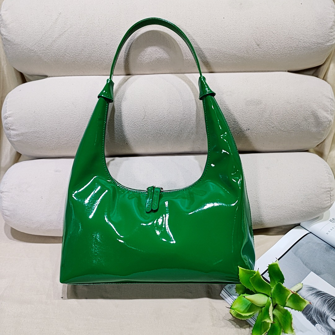 Retro Patent Leather Baguette Bag