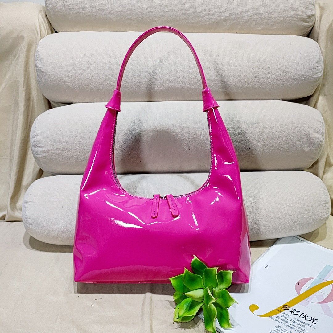 Retro Patent Leather Baguette Bag