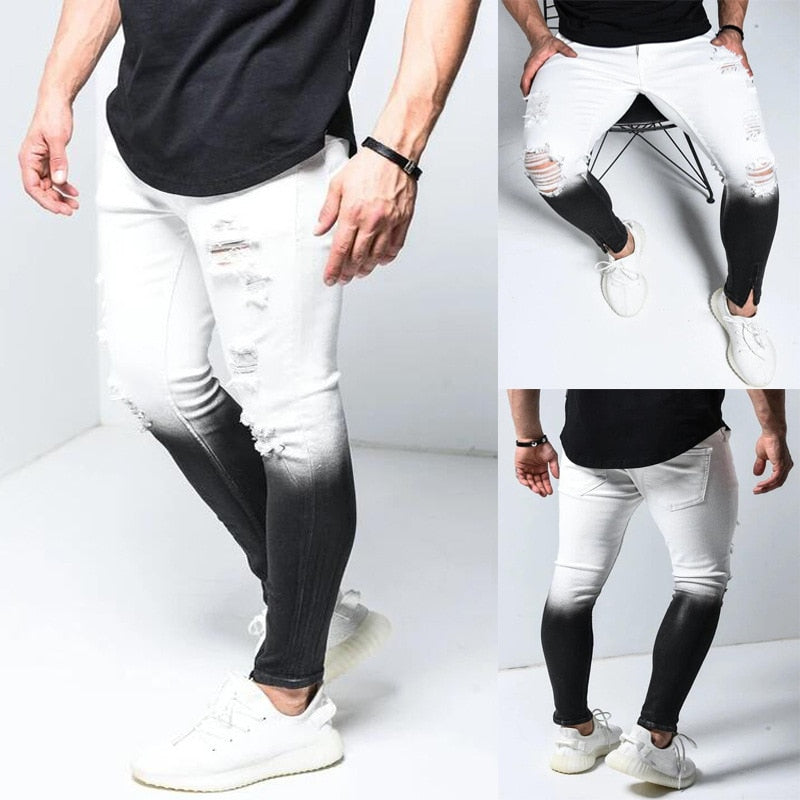 Fashion Men Skinny Jeans Stretchy Denim Slim Long Camouflage Pants Frayed Rip Bike Men Ripped Jeans 20 styles