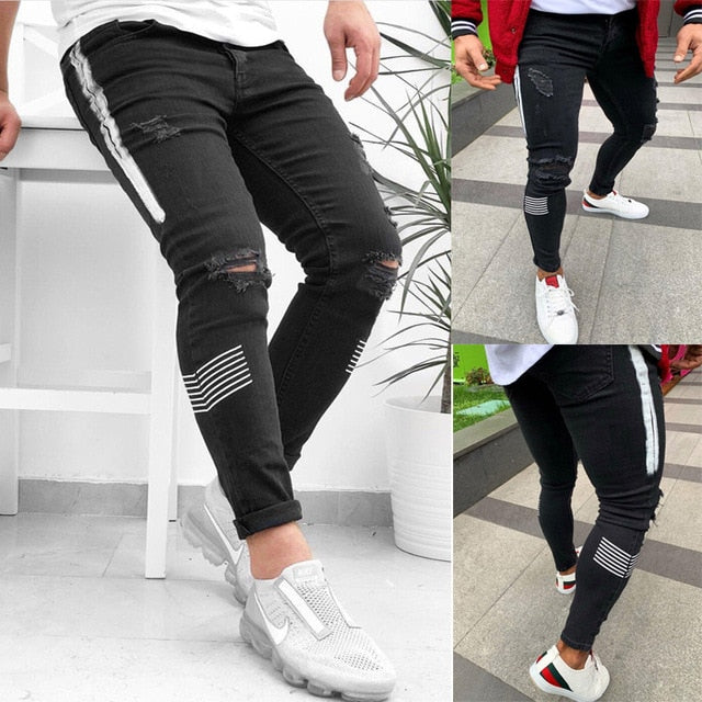 Fashion Men Skinny Jeans Stretchy Denim Slim Long Camouflage Pants Frayed Rip Bike Men Ripped Jeans 20 styles