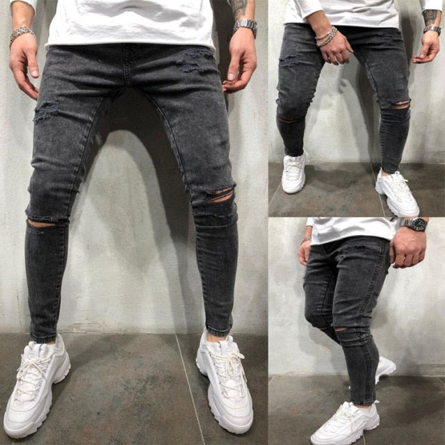 Fashion Men Skinny Jeans Stretchy Denim Slim Long Camouflage Pants Frayed Rip Bike Men Ripped Jeans 20 styles