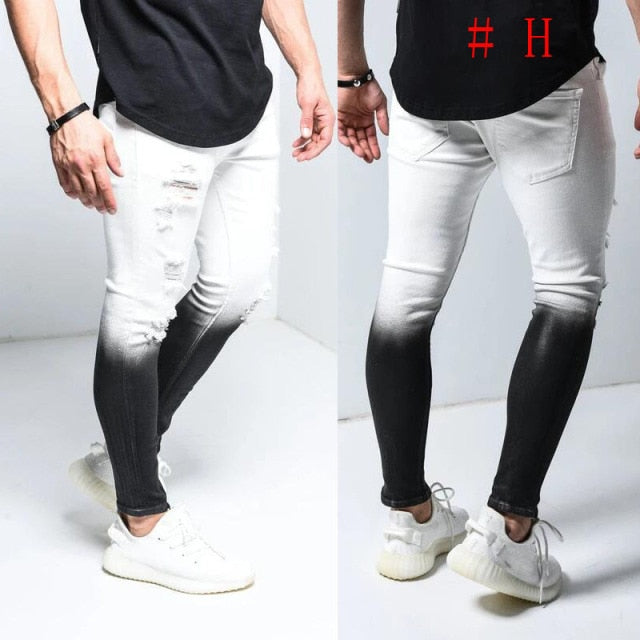 Fashion Men Skinny Jeans Stretchy Denim Slim Long Camouflage Pants Frayed Rip Bike Men Ripped Jeans 20 styles